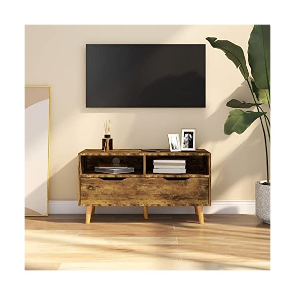 Tidyard Meuble TV Chêne fumé 90x40x48,5 cm Aggloméré,Meuble TV,Meuble de Salon,pour Salon,Bureau,Divertissement
