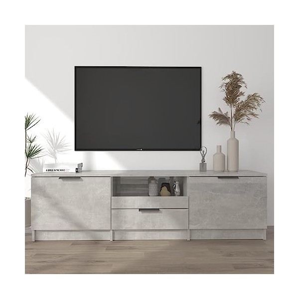 Annlera Meuble TV Gris Béton 140x35x40 cm Bois dingénierie Classique Banc TV Décorer Pièce Minimaliste Armoire TV Fonction d