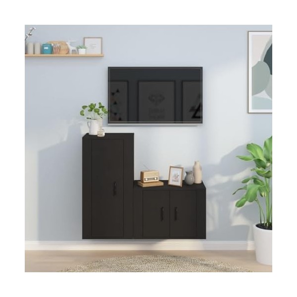 Ensemble de Meubles TV 2 pcs Noir Bois dingénierie - Meuble télé, Meuble TV Industriel, Meuble Chambre, Convient pour Salon 