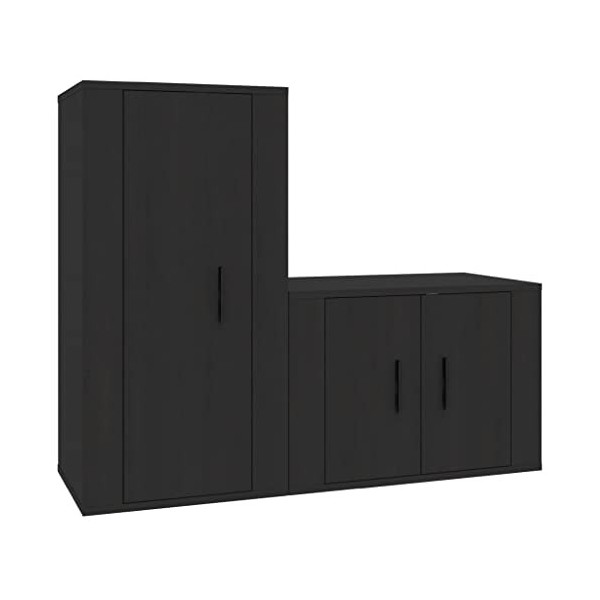 Ensemble de Meubles TV 2 pcs Noir Bois dingénierie - Meuble télé, Meuble TV Industriel, Meuble Chambre, Convient pour Salon 