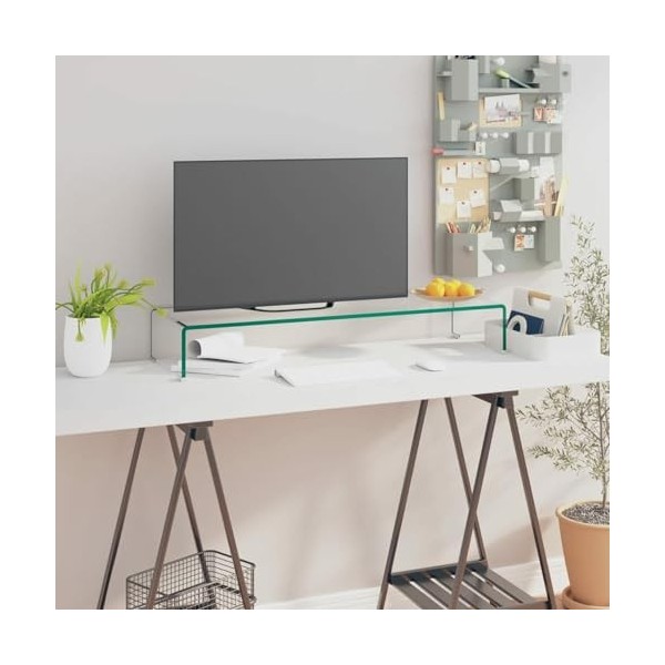 JUNZAI Meuble TV/pour Moniteur 90 x 30 x 13 cm Verre Transparent,Meuble TV,Meuble TV Moderne,Meuble de Salon