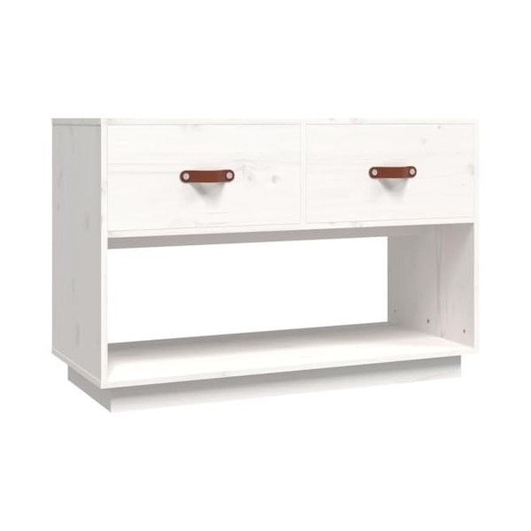 Meuble TV Blanc 90x40x60 cm Bois de pin Massif - Meuble Chambre, Support Télé pour Salon Salle à Manger Chambre, Style Indust