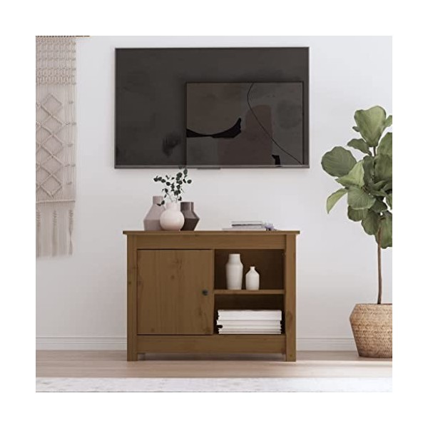 FIRBNUS Meuble TV Marron Miel 70x36,5x52 cm Bois de Pin Massif Armoire TV Salon Classique Armoire Média Grand Espace de Range