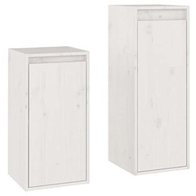 Camerina Meubles TV 2 pcs Blanc Bois Massif de pin,Meuble TV,Meuble TV Moderne,Meuble de Salon356