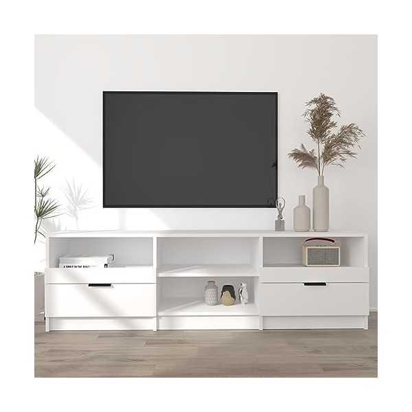 GuyAna Meuble TV Blanc 150x33,5x45 cm Bois dingénierie,Meuble TV,Table TV,Ensemble Meuble TV