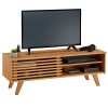 IDIMEX Meuble TV Sean Banc télé de 115 cm au Design Vintage avec 4 niches et 1 Porte coulissante ajourée, en pin Massif lasur