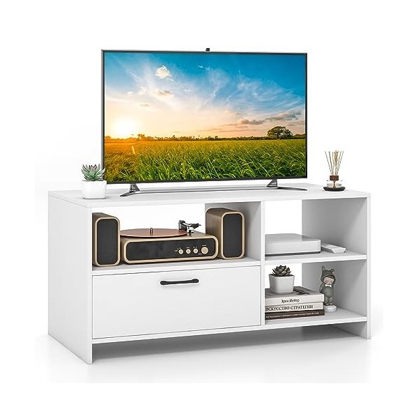 COSTWAY Meuble TV, Meuble Télé avec Tiroir et 3 Compartiments, Meuble pour TV jusquà 50 Pouces pour Salon, Chambre, Salle, B