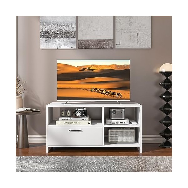 COSTWAY Meuble TV, Meuble Télé avec Tiroir et 3 Compartiments, Meuble pour TV jusquà 50 Pouces pour Salon, Chambre, Salle, B