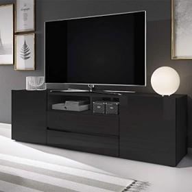 Selsey Bros - Meuble TV/Banc TV 140 cm, Noir Mat/Noir Brillant 