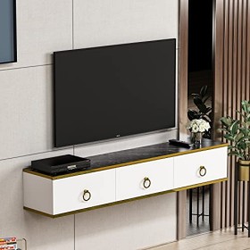 Emma Meuble TV - Banc TV - Meuble TV Suspendu - 3 Compartiments spacieux - Style Contemporain Emma - Blanc 