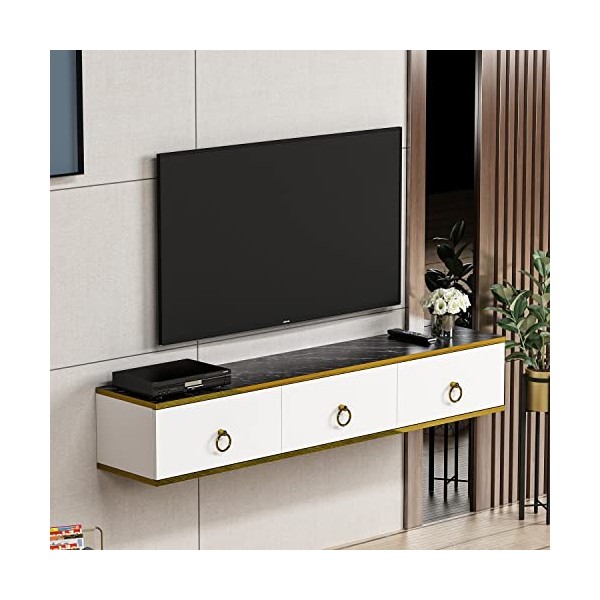 Emma Meuble TV - Banc TV - Meuble TV Suspendu - 3 Compartiments spacieux - Style Contemporain Emma - Blanc 