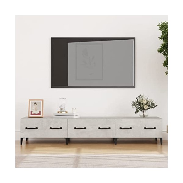 Annlera Meuble TV Gris Béton 150x34,5x30 cm Bois dingénierie Classique Banc TV Décorer Pièce Minimaliste Armoire TV Fonction