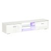 HOMCOM Meuble TV LED Style Contemporain - 2 placards Porte abattante, étagère Verre - Panneaux Particules MDF Blanc laqué