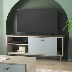 DANSMAMAISON Meuble TV 1 Porte 2 niches Vert/Chêne - TYARI - Dimensions : L 110 x l 39 x H 47 cm