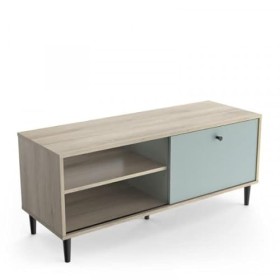 DANSMAMAISON Meuble TV 1 Porte 2 niches Vert/Chêne - TYARI - Dimensions : L 110 x l 39 x H 47 cm