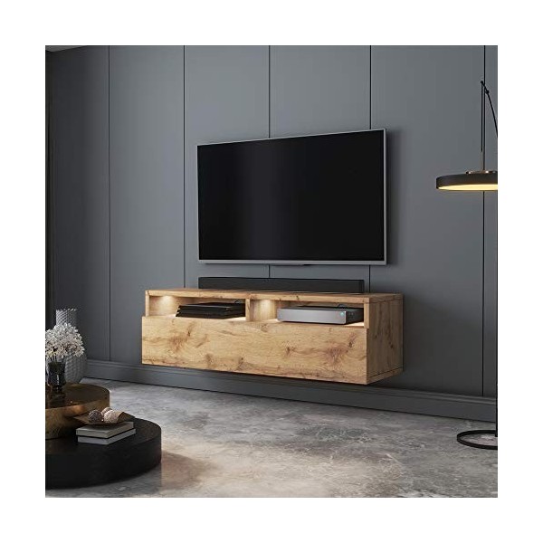 Selsey - Rednaw - Meuble Ttv - 100 cm - chêne wotan - avec LED - scandinave – Moderne