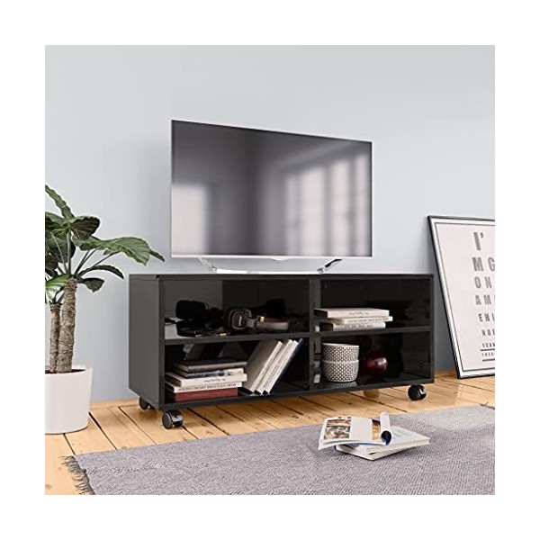 Keyur Meuble TV, Meuble TV Meuble TV Console de Rangement Meuble TV Meuble TV Meuble TV à roulettes Noir Brillant 90x35x35 cm