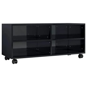 Keyur Meuble TV, Meuble TV Meuble TV Console de Rangement Meuble TV Meuble TV Meuble TV à roulettes Noir Brillant 90x35x35 cm