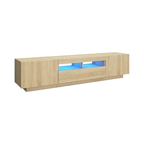 vidaXL Meuble TV avec Lumières LED Armoire Basse Centre de Divertissement Meuble Stéréo Salon Salle de Séjour Intérieur Chêne