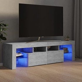 GuyAna Meuble TV avec lumières LED Gris béton 140x36,5x40 cm,Table Television Salon,Meuble Télé Haut,Meuble TV Haut