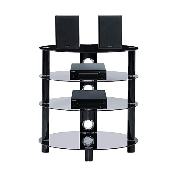 Homeology Haligon Étagère ovale 4 étagères en verre noir brillant avec pieds noirs