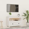 Meuble TV Blanc 79x35x52 cm Bois de pin Massif - Meuble Chambre, Support Télé pour Salon Salle à Manger Chambre, Style Indust