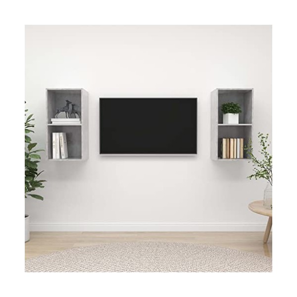 Table Télévision Basse, Simplicité et Élégance Meubles Muraux pour TV 2 pièces Gris Meuble TV Salon avec Grand Stockage