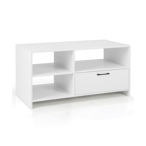 KOMFOTTEU Meuble TV en Bois avec Tiroir, Table TV avec 3 Casiers de Rangement, Banc TV pour Télé jusquà 50 Pouces, Table Bas