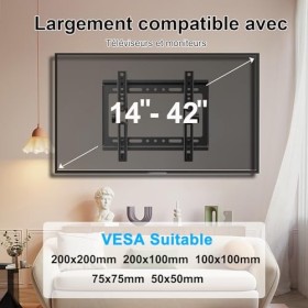 JXMTSPW Support Mural TV Inclinable pour écrans 14-42 Pouces,Support de Moniteur,Support VESA Max 200x200mm, Fixation Murale 