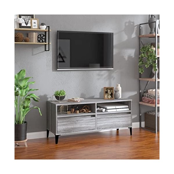 Higsose Meuble TV Sonoma Gris 100x34,5x44,5 cm Bois dingénierie Classique Unité TV Dessus Robuste Unité Multimédia Placer Ob