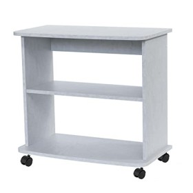 Relax et Design Meuble Chariot Blanc béton Porte TV, imprimante, Hi-FI, 71 x 75 x 40