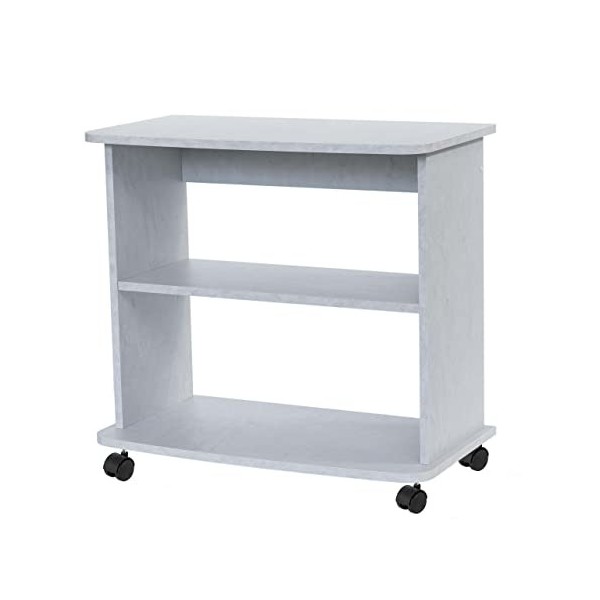 Relax et Design Meuble Chariot Blanc béton Porte TV, imprimante, Hi-FI, 71 x 75 x 40