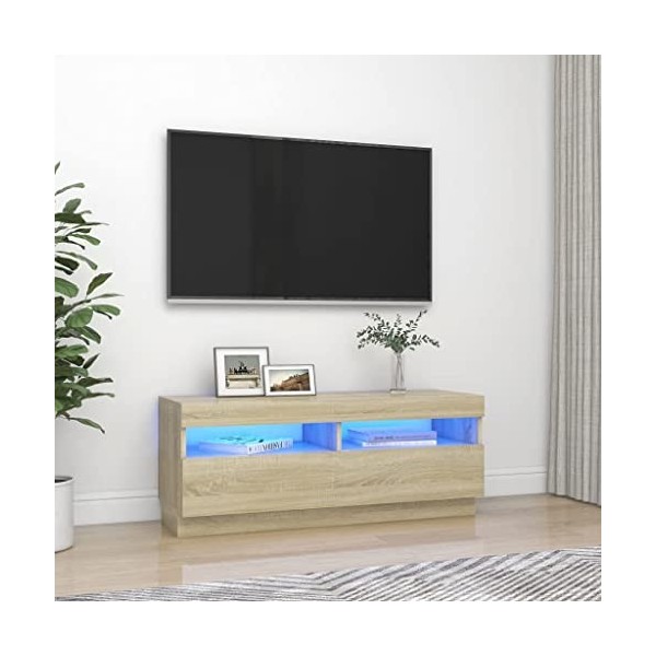 WIFESE Meuble TV avec Lumières LED Chêne Sonoma 140x40x35,5 cm Armoire TV Meuble HiFi Meuble Salon Chambre Table de Télévisio