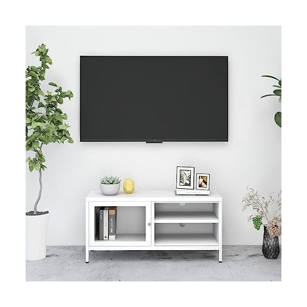VEEKI Meuble TV, Meuble TV Suspendu, Meuble, Meuble TV avec Rangement，Meuble Industriel, Convient pour Salon ou Chambre, Blan