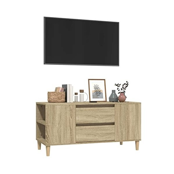 Tidyard Meuble TV de Salon Banc TV de Salon Style Scandinave Meuble de Télévision Blanc Brillant 102x44,5x50 cm Bois dingéni