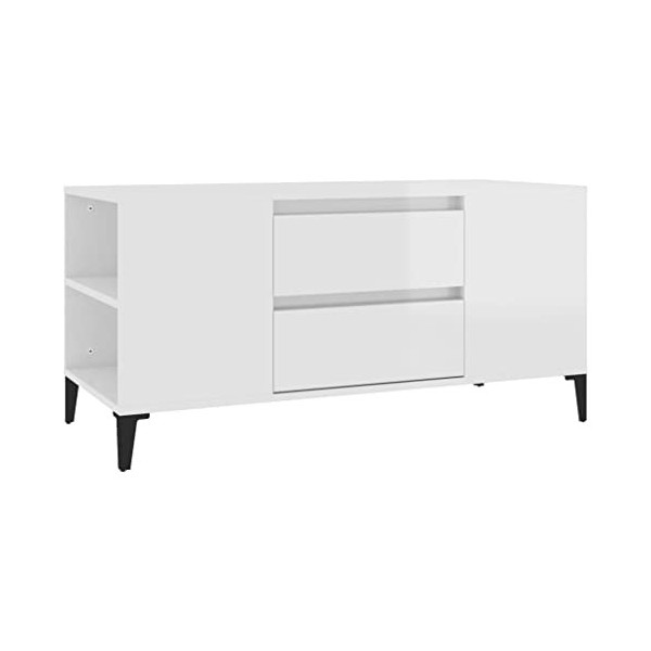 Keyur Meuble TV, Banc TV Buffet Bas Support de Télévision Meuble Télé Meuble TV Blanc Brillant 102x44,5x50 cm Bois dingénier