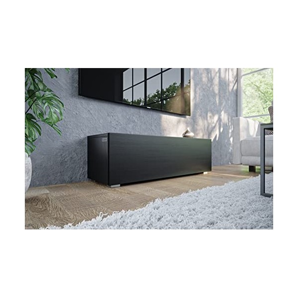 Meuble TV bas avec cadre brillant 105 cm de large corps noir mat + façade noir mat 