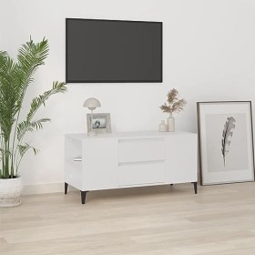 Hovothy Meuble TV Blanc 102x44,5x50 cm Bois dingénierie Armoire Télévision Décoration Salon Intérieure Dessus Robuste Vitrin