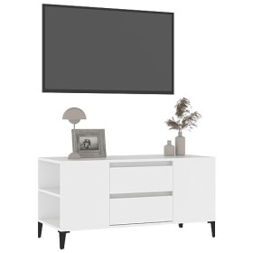 Hovothy Meuble TV Blanc 102x44,5x50 cm Bois dingénierie Armoire Télévision Décoration Salon Intérieure Dessus Robuste Vitrin