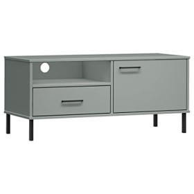 FIRBNUS Meuble TV avec Pieds en Métal Gris Bois de Pin Massif Oslo 106x40x46,5 cm Unité TV Tendance Fonction daffichage pour
