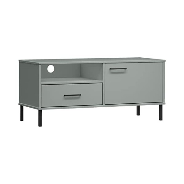 FIRBNUS Meuble TV avec Pieds en Métal Gris Bois de Pin Massif Oslo 106x40x46,5 cm Unité TV Tendance Fonction daffichage pour