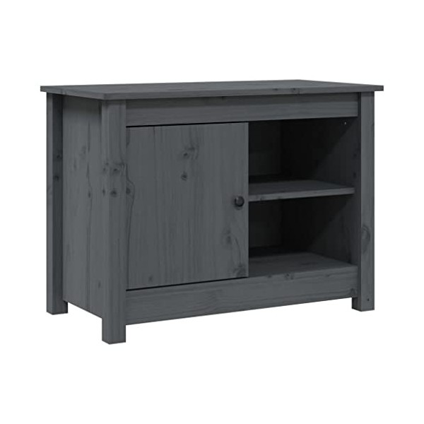 FIRBNUS Meuble TV Gris 70x36,5x52 cm Bois de Pin Massif Armoire TV Salon Classique Armoire Média Grand Espace de Rangement po