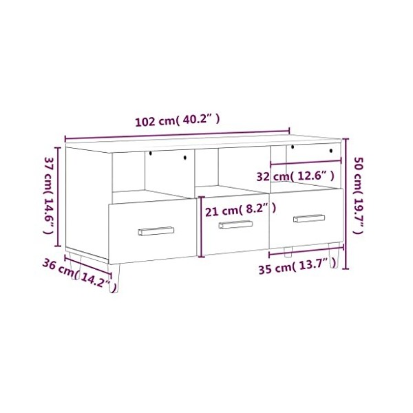 Générique Meuble TV Chêne fumé 102x36x50 cm Bois dingénierie,25.9 KG,817495, Meubles, Meubles TV