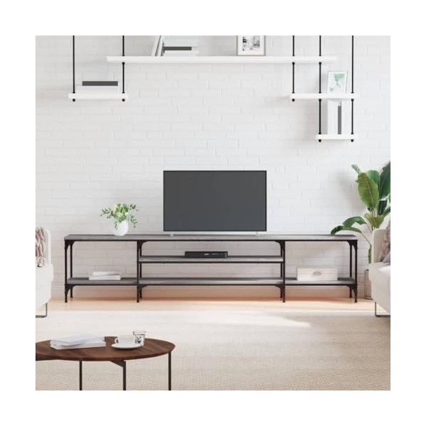 Hovothy Meuble TV Sonoma Gris 201x35x45 cm Bois dingénierie et Fer Buffet TV Industriel Meuble de Salon Résistance à lhumid