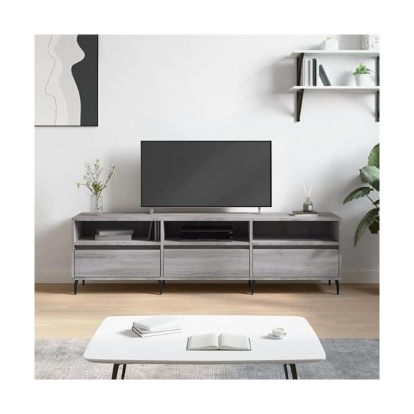Hovothy Meuble TV Sonoma Gris 150x30x44,5 cm Bois dingénierie Buffet TV Espace de Vie Intérieur Style Calme Meuble de Salon 