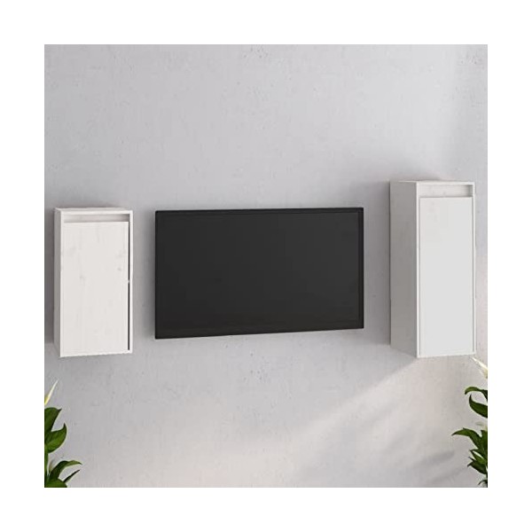 JUNZAI Meubles TV 2 pcs Blanc Bois Massif de pin,Meuble TV,Table Basse LED Couleurs,Table Basse Salon Meuble TV