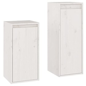 JUNZAI Meubles TV 2 pcs Blanc Bois Massif de pin,Meuble TV,Table Basse LED Couleurs,Table Basse Salon Meuble TV