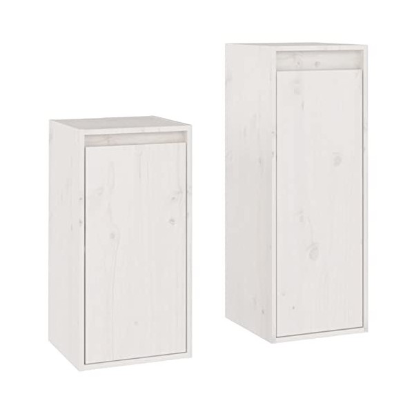 JUNZAI Meubles TV 2 pcs Blanc Bois Massif de pin,Meuble TV,Table Basse LED Couleurs,Table Basse Salon Meuble TV
