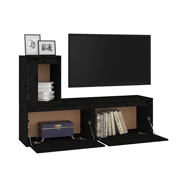 Générique Meubles TV 3 pcs Noir Bois Massif de pin,16.85 KG,3100178, Meubles, Meubles TV