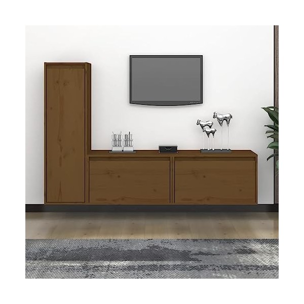 Générique Meubles TV 3 pcs Marron Miel Bois Massif de pin,21.7 KG,3100122, Meubles, Meubles TV